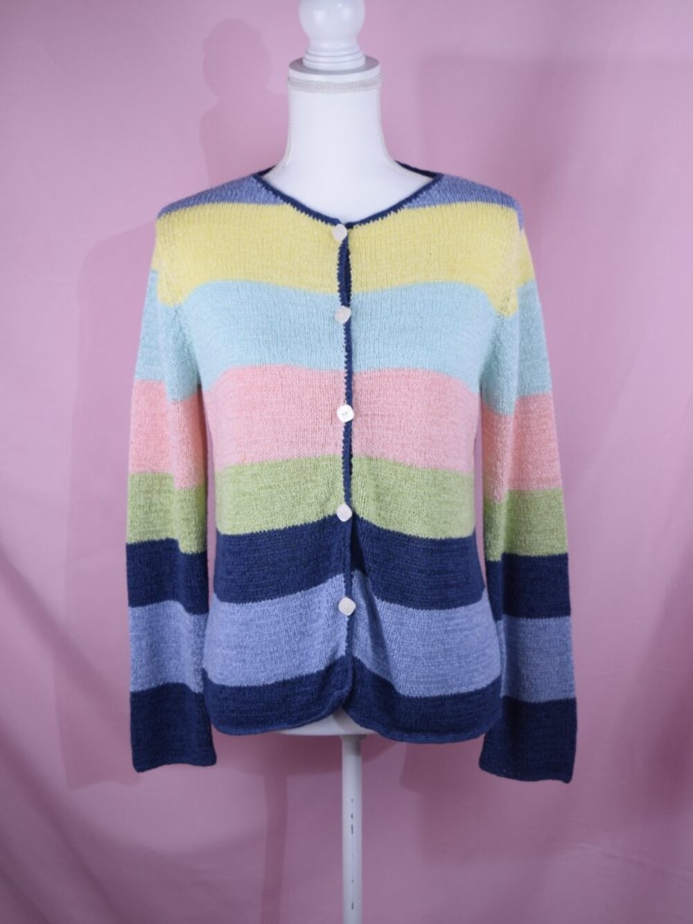Liz Claiborne Crazy Horse Vintage Pastel Striped Button Cardigan | Size LP